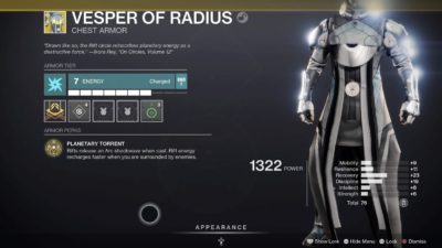 Destiny 2 Warlock Vesper of Radius Exotic